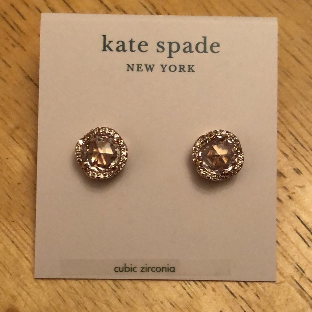 Kate Spade That Sparkle Large Round Rose Gold Tone & Clear CZ Stud Earrings NWT - Picture 2 of 15